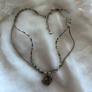 vintage authentic brighton two strand beaded silver pendant colorful necklace